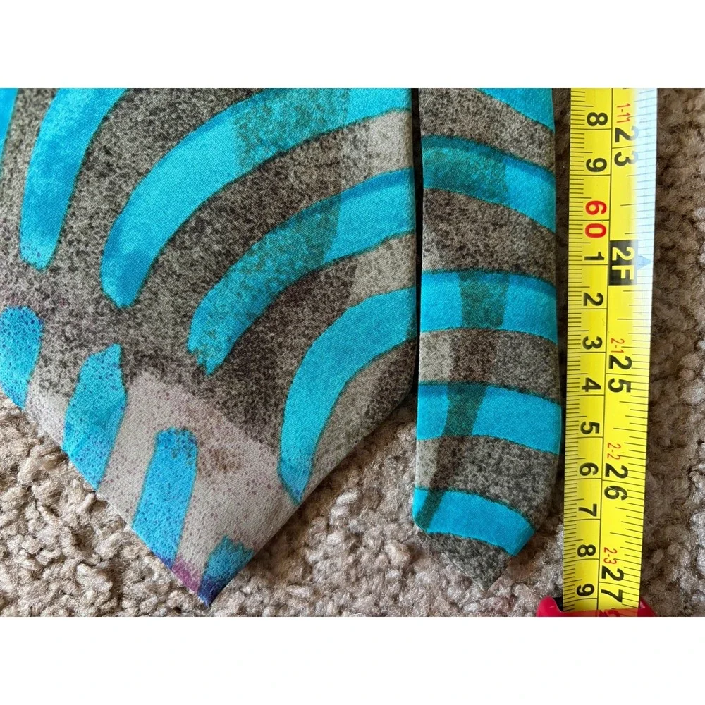Nino Cerruti Neckwear Tie Teal Gray Abstract Pattern 100% Silk USA Made JBHS